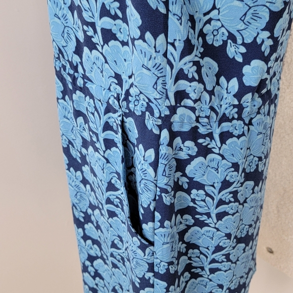 CAbi Women's Sz M Java Indigo Blue Floral Cap Sleeve Drawstring Waist Boho Dress - Picture 10 of 13